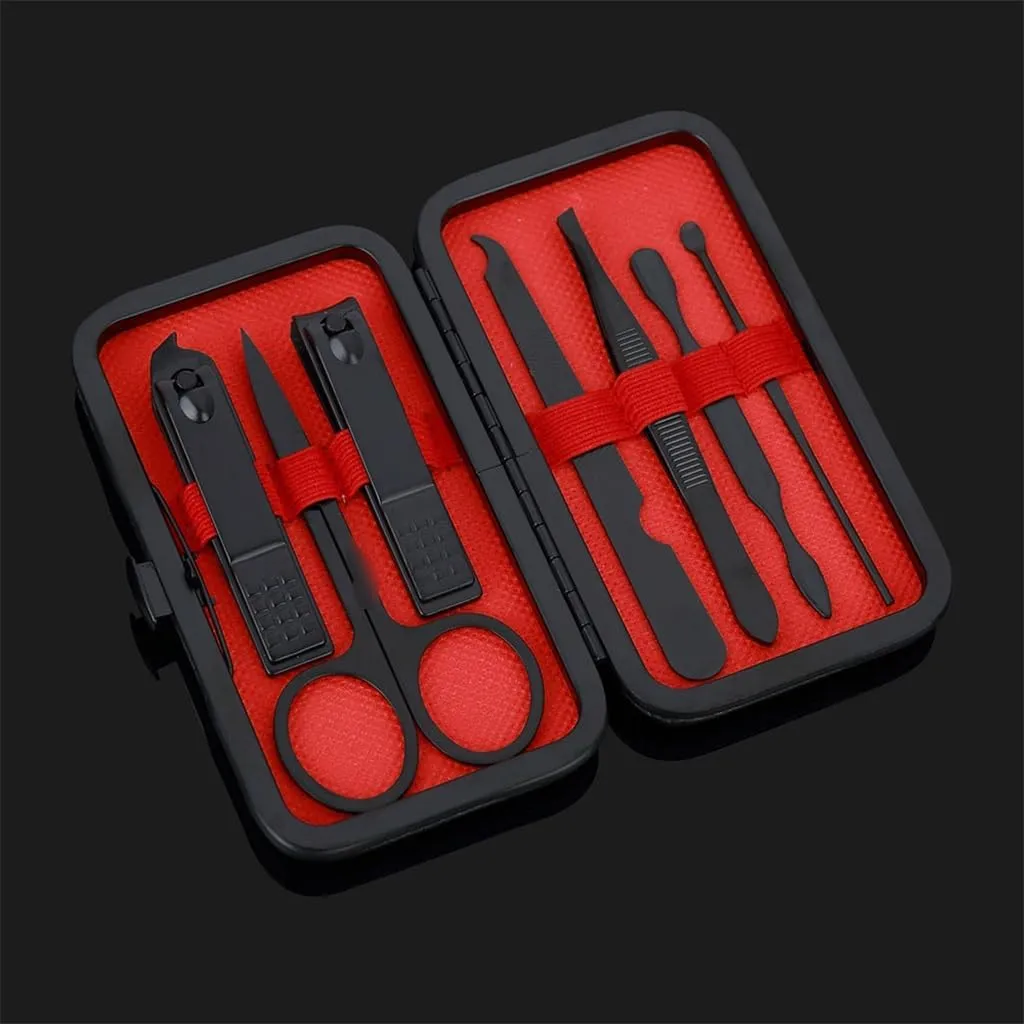 CSCDD 7 Piece Black Nail Clipper Set Beauty Manicure Tools Manicure Set