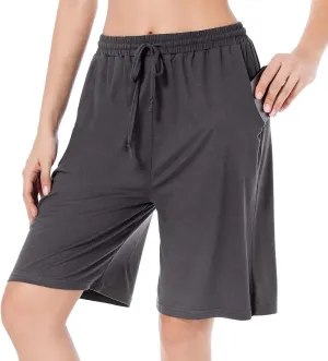 CULAYII Women's High Waisted Basketball Shorts Long Bermuda Gym Yoga Shorts with Pockets Athletic Knee Length Running Shorts