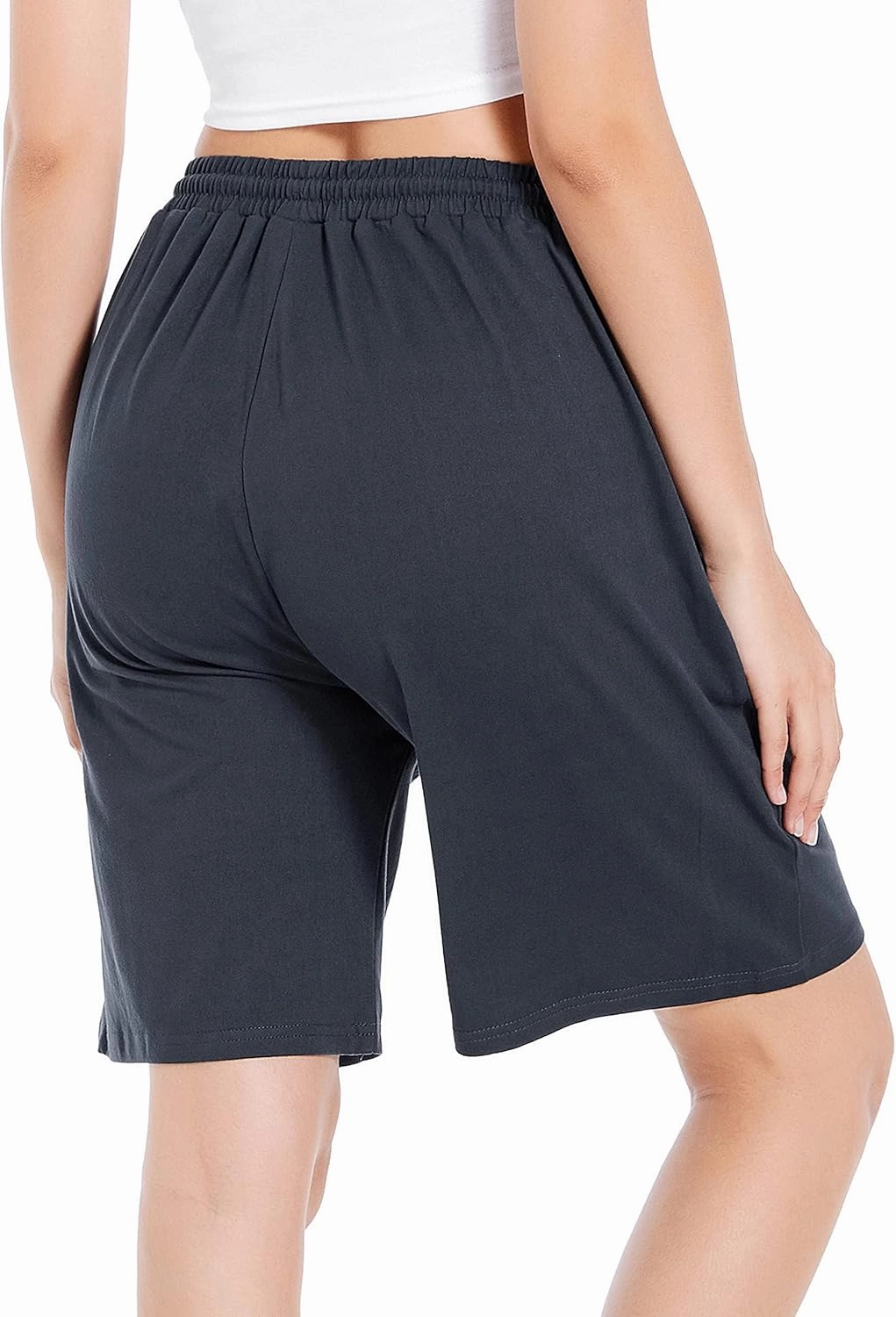 CULAYII Women's High Waisted Basketball Shorts Long Bermuda Gym Yoga Shorts with Pockets Athletic Knee Length Running Shorts