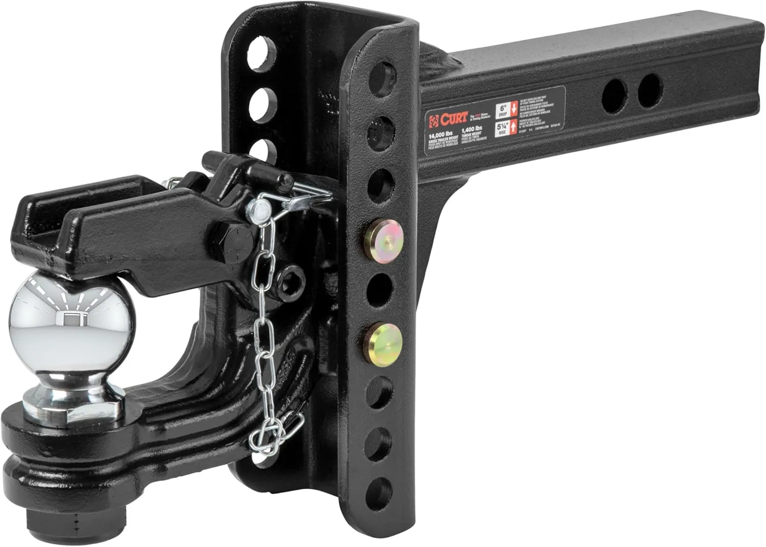 CURT 45907 Adjustable Pintle Hitch Combination, 2-Inch Receiver, 6-Inch Drop, 2-5/16-Inch Ball, 13,000 lbs
