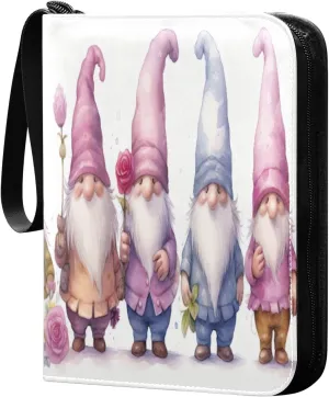 Cute Colorful Gnomes Card Binder 4-Pocket, 400 Pockets Card Holder with 50 Removable Sleeves and Zipper for Games Baseball Football Sports Card
