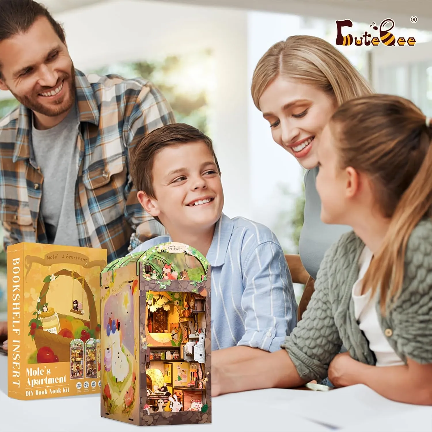 CUTEBEE Book Nook Kit, DIY Booknook Miniature House Tiny House 3D Wooden Puzzle Dollhouse Kit for Adults and Teens, Bookshelf Insert Decor, DIY Craft Gift Model Build