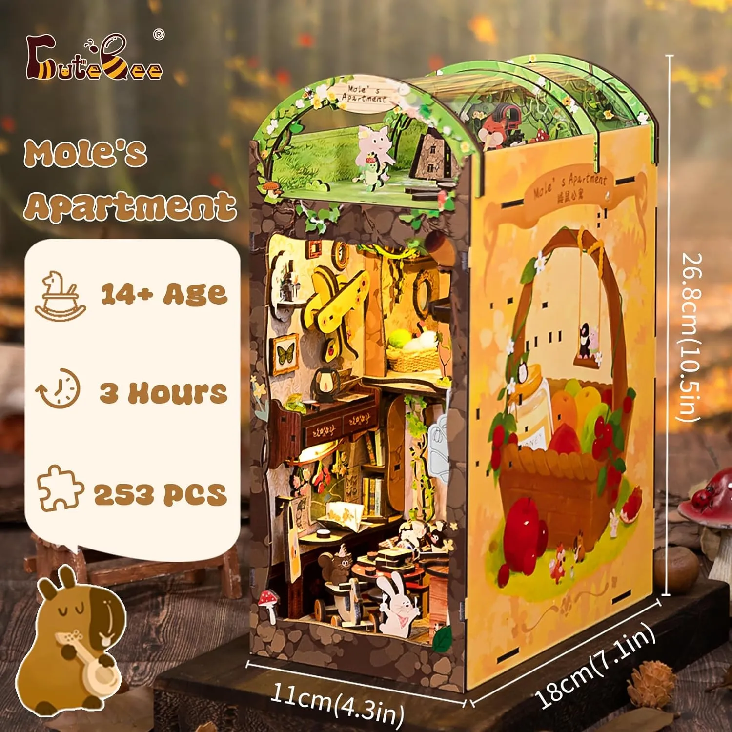 CUTEBEE Book Nook Kit, DIY Booknook Miniature House Tiny House 3D Wooden Puzzle Dollhouse Kit for Adults and Teens, Bookshelf Insert Decor, DIY Craft Gift Model Build