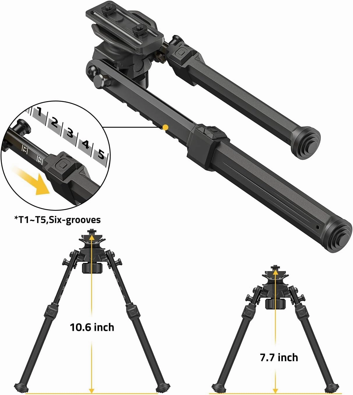 CVLIFE Adjustable Rifle Bipod with Adapter Compatible with M-Rail and Sling Stud for Hunting
