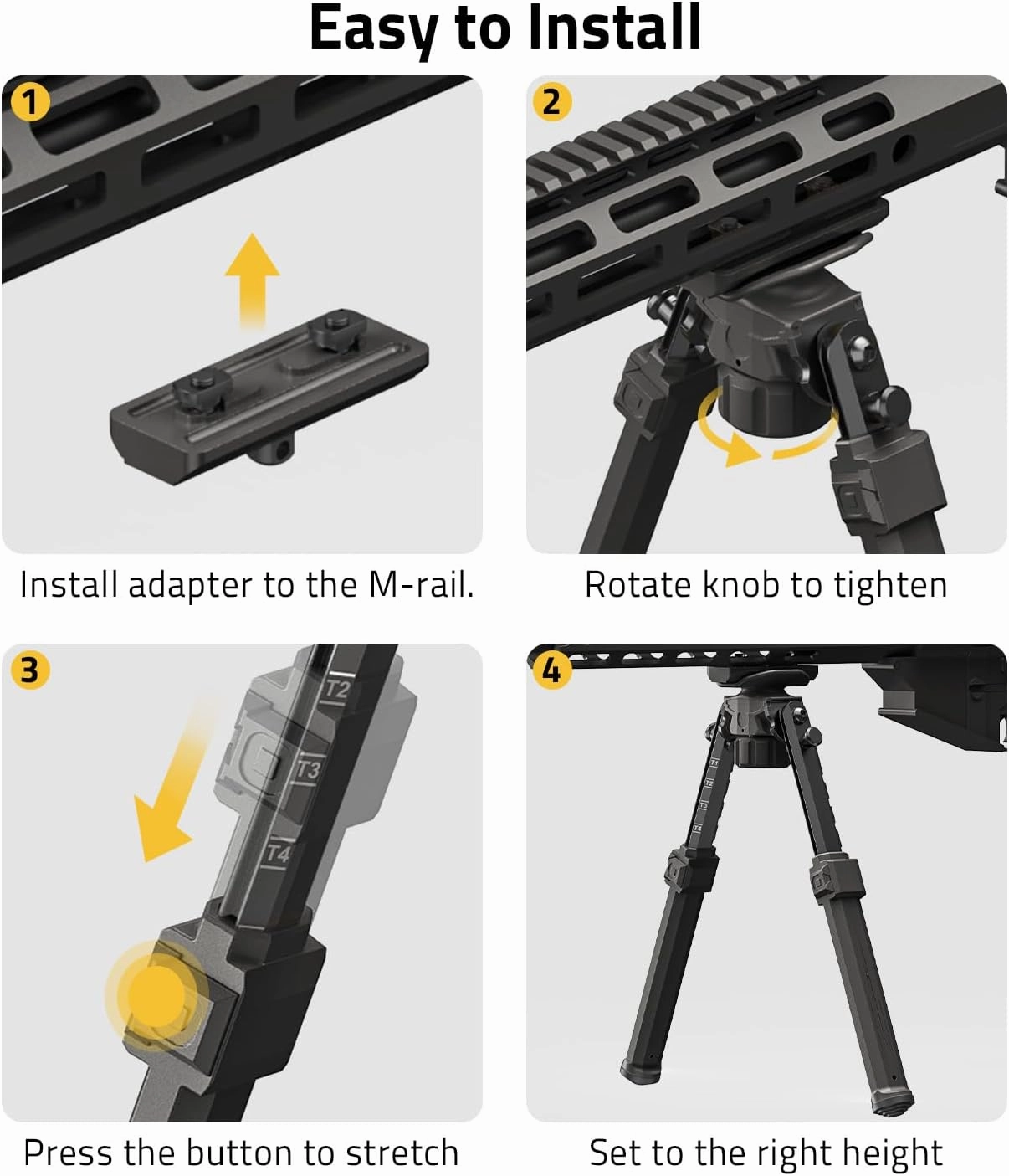CVLIFE Adjustable Rifle Bipod with Adapter Compatible with M-Rail and Sling Stud for Hunting