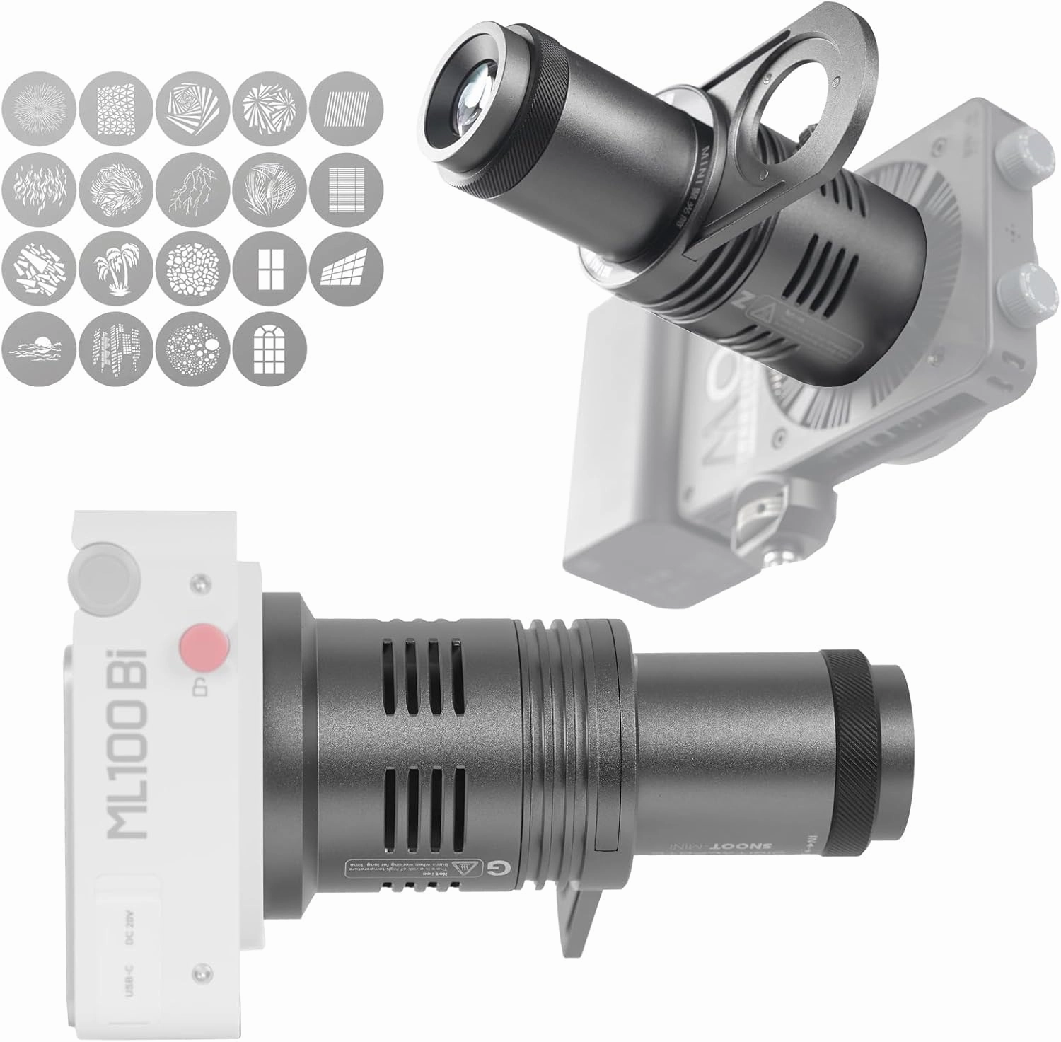 CX100 Mini Optical Snoot Gobos Accessories with ZY Mount Adapter, Spotlight Attachment Shape Light Compatible with ZHIYUN Molus X100,CX100,GodoxG ML100BI,ML100R