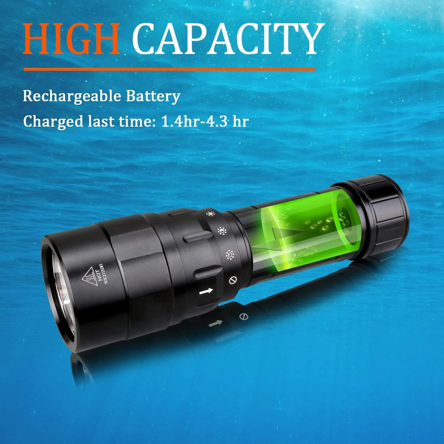 D10 4500 Lumen Underwater Light, 3 Modes Dive Light Scuba Diving Flashlight Dive Torch, Waterproof Flashlight Rechargeable, Safety Dive Lights with Battery and Charger for Night Diving