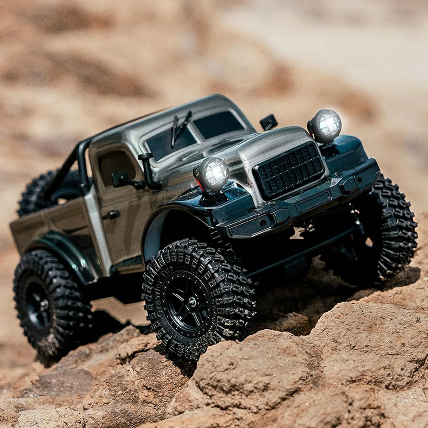 D883 RC Crawler Pickup Truck, 1:18 Scale 4WD Off-Road RC Rock Crawler with LED Lights and 2 Rechargeable Batteries for Adults (Gray)
