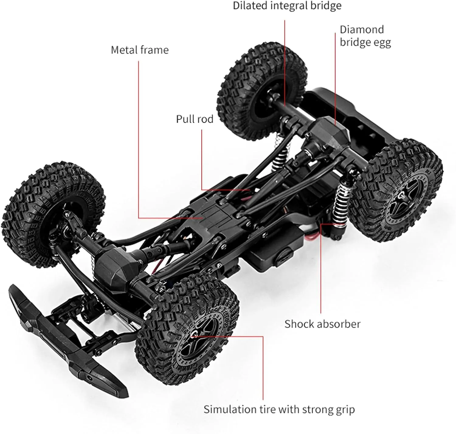 D883 RC Crawler Pickup Truck, 1:18 Scale 4WD Off-Road RC Rock Crawler with LED Lights and 2 Rechargeable Batteries for Adults (Gray)