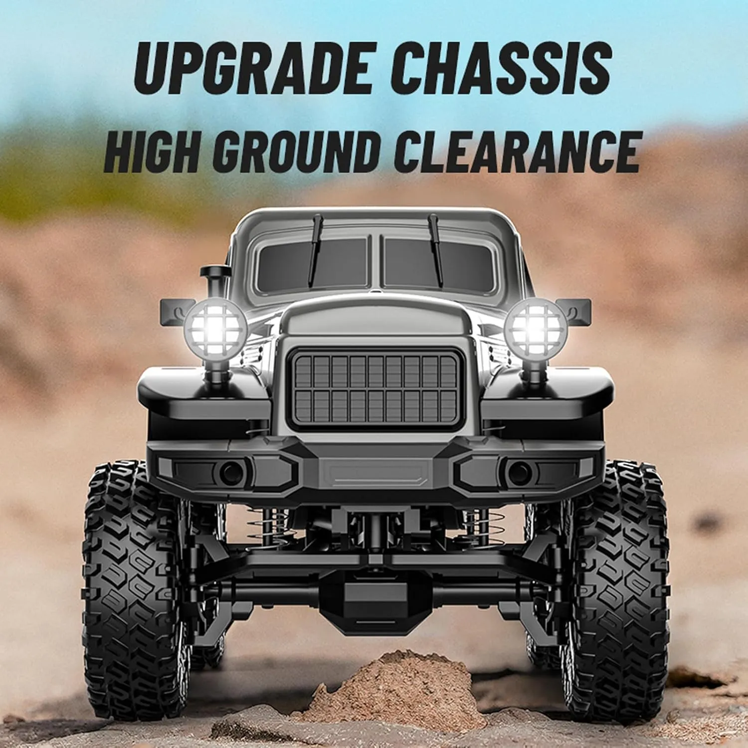 D883 RC Crawler Pickup Truck, 1:18 Scale 4WD Off-Road RC Rock Crawler with LED Lights and 2 Rechargeable Batteries for Adults (Gray)