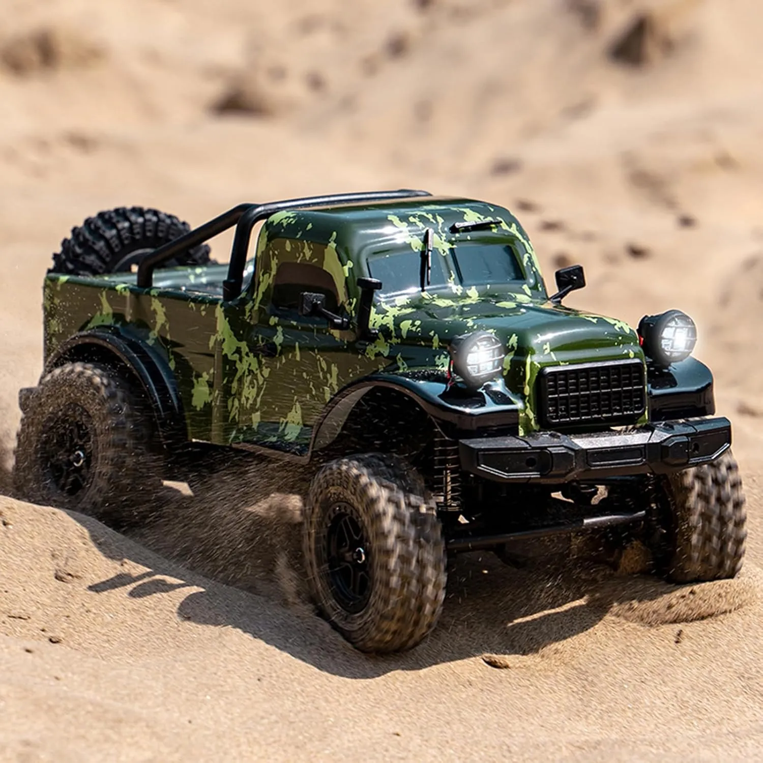 D883 RC Crawler Pickup Truck, 1:18 Scale Remote Control Car, 4WD Off-Road RC Rock Crawler with LED Lights and 2 Rechargeable Batteries for Adults (Green)