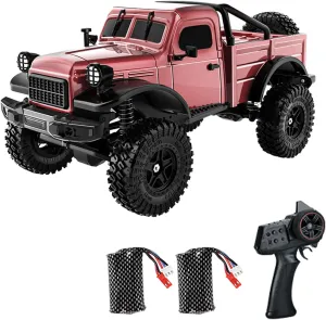 D883 RC Crawler Pickup Trucks, 1:18 Scale Remote Control Car, 2.4GHz 4WD RC Truck, All Terrain Off-Road RC Rock Crawler with LED Lights and 2 Rechargeable Batteries for Adults (Red)