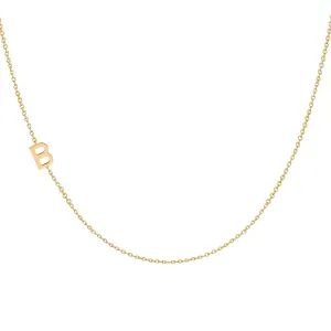 Dainty Initial Letter 14k Solid Gold or Silver Necklace, Minimal Letter Necklace, Gold Multiple 1 2 3 4 Letters Necklace, Bridesmaid Gift, Choker Personalized Sideways Necklace, Jewee Diamond