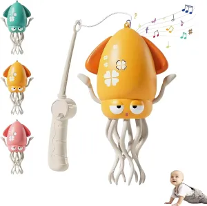 Dancing Crawling Octopus Kid Tummy Time Toys, Light-Up Walking Moving Octopus with Music & Obstacle Avoidance, Rechargeable Sensory Development Toy Birthday Gifts for Boys Girls (Yellow)