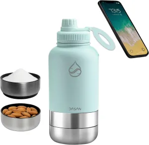DASAN 3 in 1 Gym Water Bottle with Phone Holder & Pill Storage | Magnetic MagSafe Tripod Mount, Hidden Compartment | Insulated Stainless Steel | Leakproof - BPA Free | Funny Stickers Included | 32 Oz