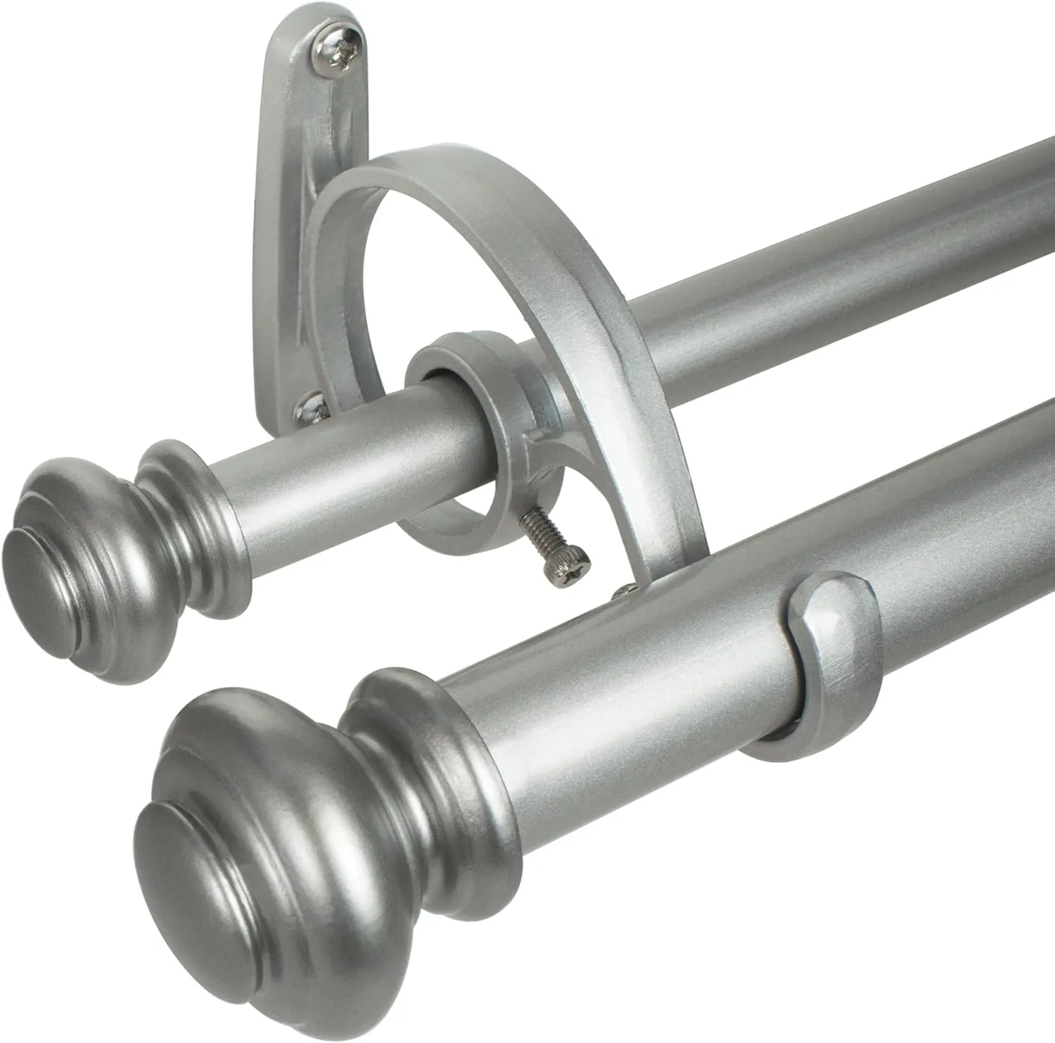 Decopolitan Urn Telescoping Double Drapery Rod Set, 36-72", Antique Silver