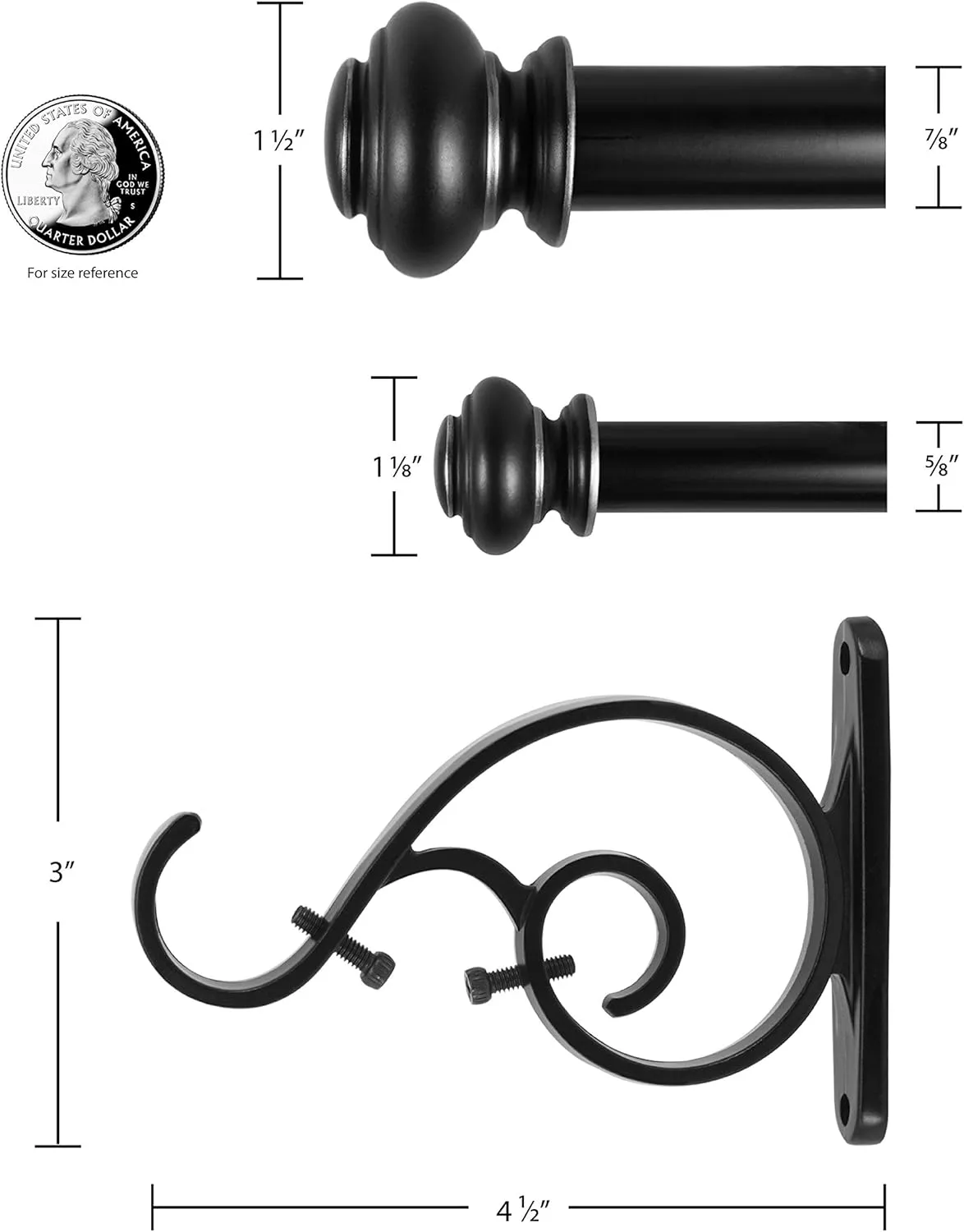 Decopolitan Urn Telescoping Double Drapery Rod Set, 36-72", Antique Silver