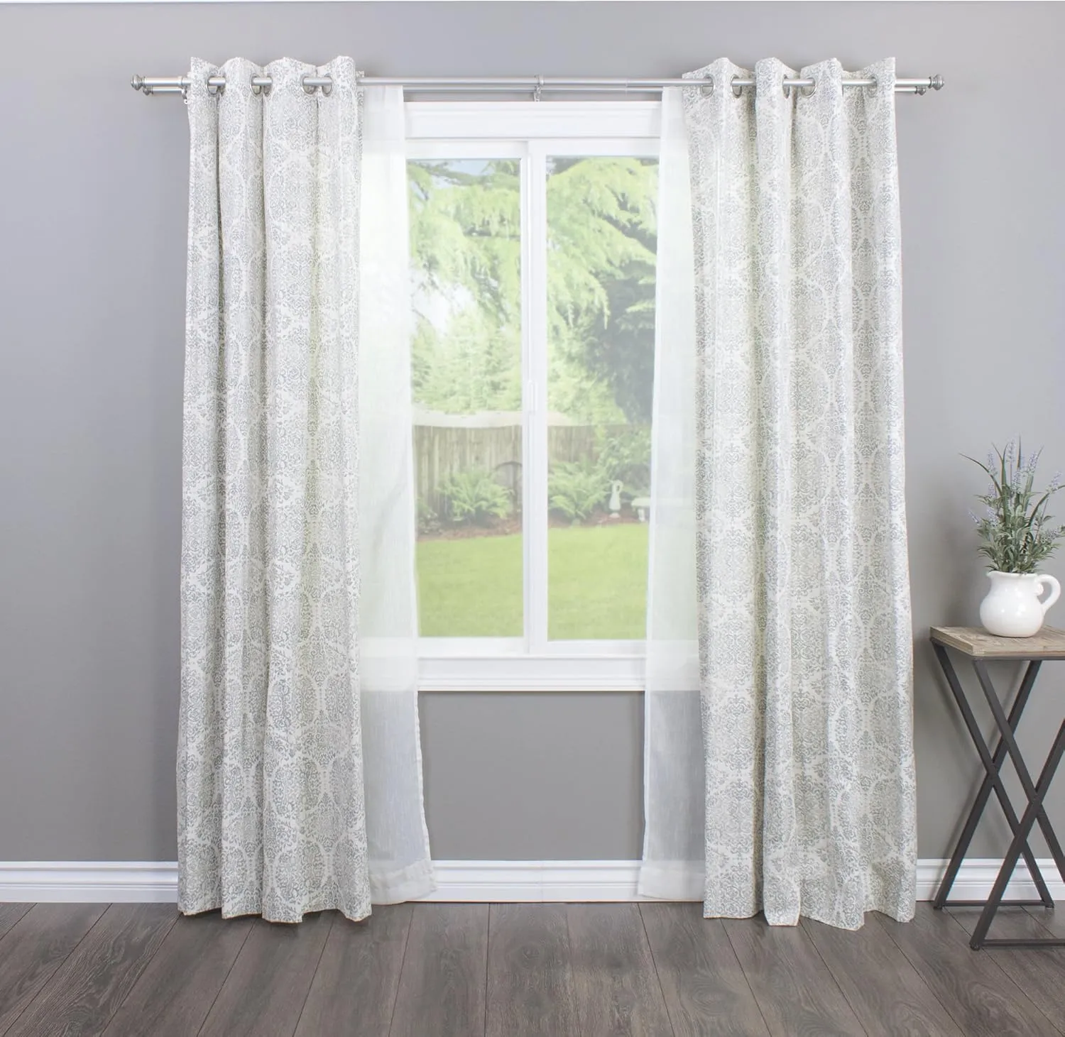 Decopolitan Urn Telescoping Double Drapery Rod Set, 36-72", Antique Silver