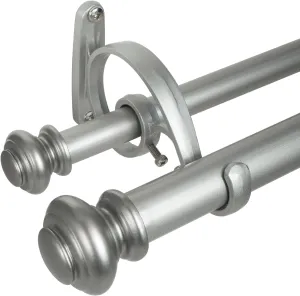 Decopolitan Urn Telescoping Double Drapery Rod Set, 36-72", Antique Silver