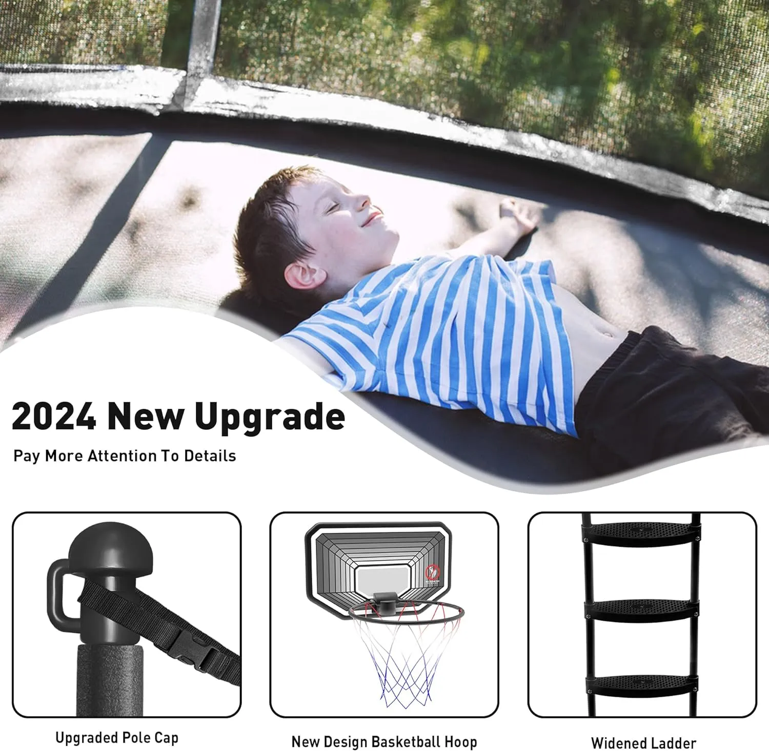 DeepRoar Tranpoline for Kids and Adults, 1500LBS 16FT 15FT 14FT 12FT 10FT 8FT Tranpoline with Basketball Hoop, Safety Enclosure Net, Heavy Duty Tranpoline with Light, Sprinkler, Socks, ASTM Approved
