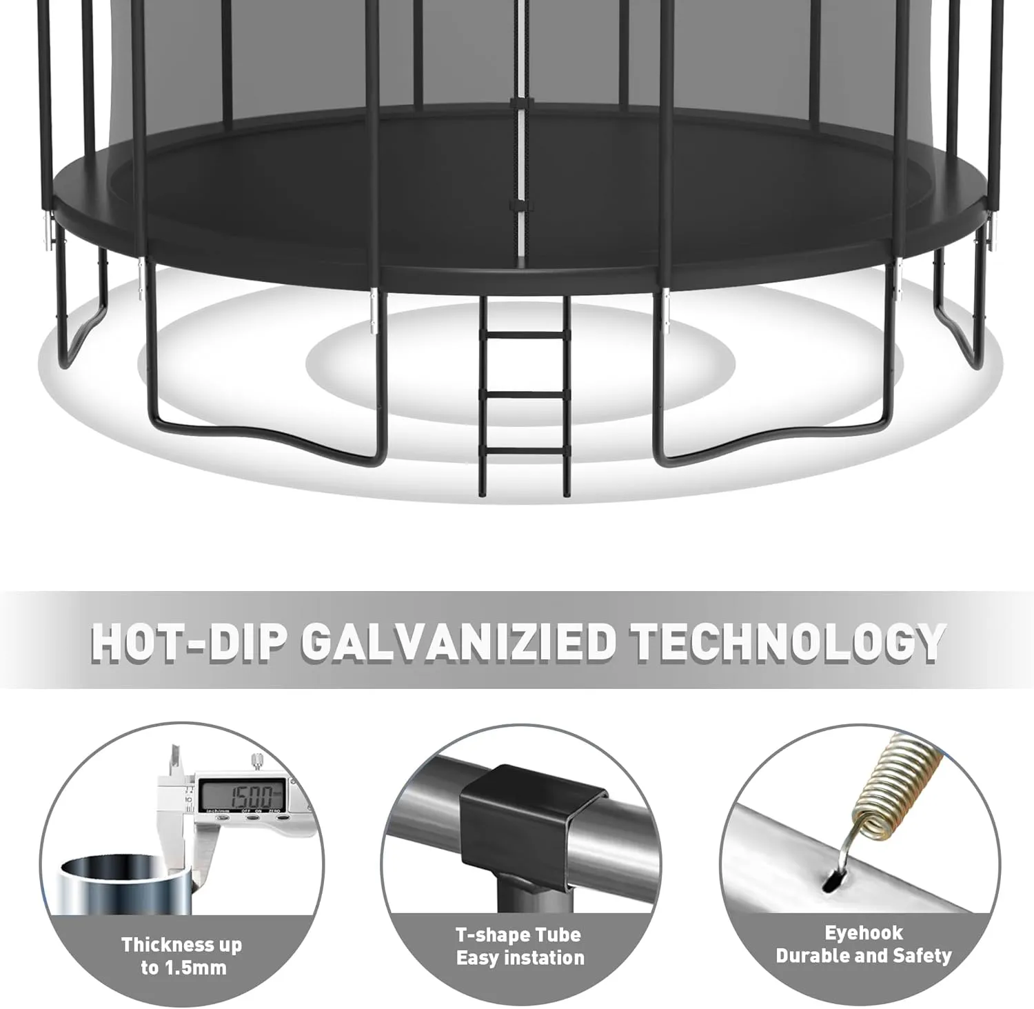 DeepRoar Tranpoline for Kids and Adults, 1500LBS 16FT 15FT 14FT 12FT 10FT 8FT Tranpoline with Basketball Hoop, Safety Enclosure Net, Heavy Duty Tranpoline with Light, Sprinkler, Socks, ASTM Approved