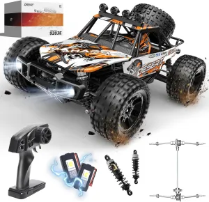 DEERC 1:10 Scale RC Monster Truck for Adults & Boys, 48KM/H Speed 4X4 Hobby RC Car with Lights, 2 Rechargeable Batteries, 2.4 GHz All Terrain Remote Control Car Toys for 30mins Fun