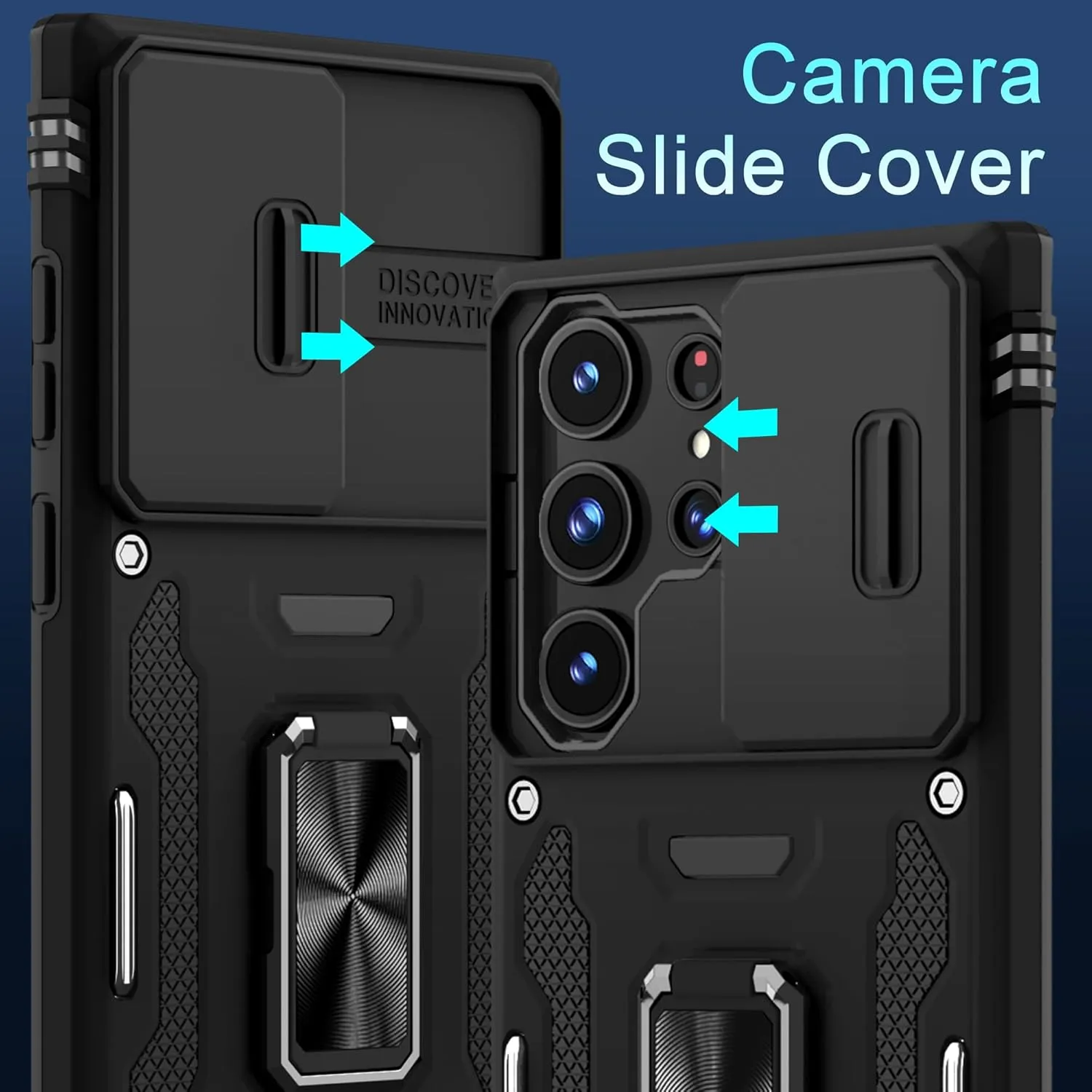 DEERLAMN Case for Samsung Galaxy S25 Ultra with Slide Camera Cover Screen Protector (1 Pack), Rotated Ring Kickstand Military Grade Shockproof Protective Cover-Black