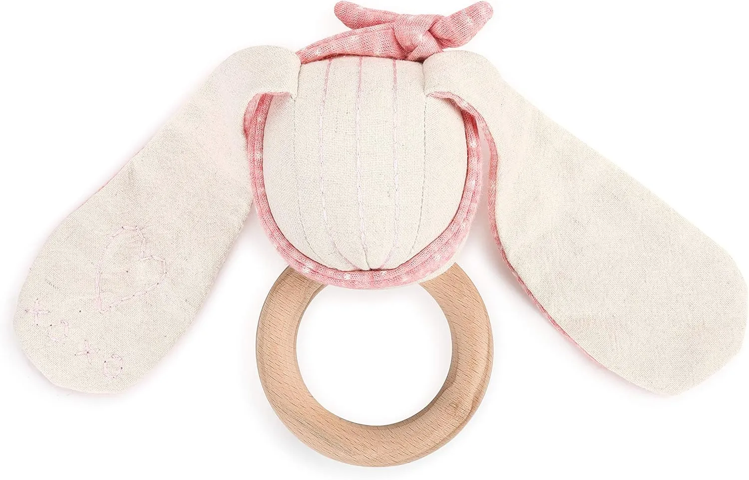DEMDACO Bunny Soft Pink 6 inch Plush Linen Polyester and Wood Animal Rattle Toy