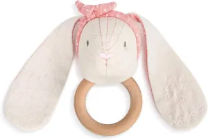 DEMDACO Bunny Soft Pink 6 inch Plush Linen Polyester and Wood Animal Rattle Toy