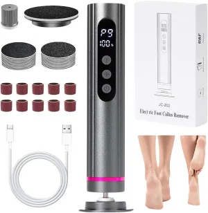 Dermave Upgraded 2-in-1 Electric Foot Callus Remover (9 Speed Adjustable) Professional Electric Foot File Foot Polisher for Dead Skin Pedicure Tool with Sandpaper Discs and Grinding Heads (Gray)