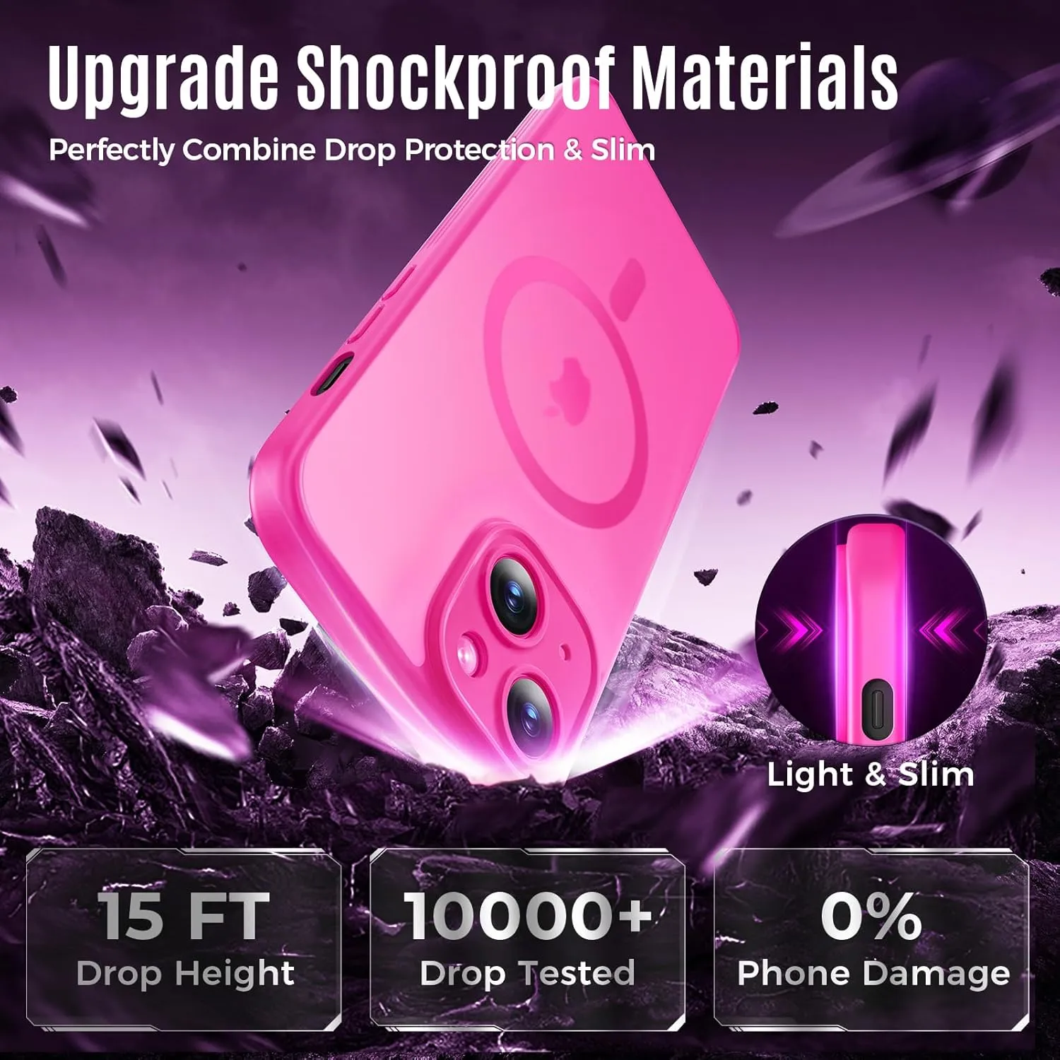Designed for iPhone 14 Case, Compatible with MagSafe, with Privacy Screen Protectors X2, [Camera Protection] [15FT Military Drop Protection] Shockproof Phone Case, 6.1", Hot Pink