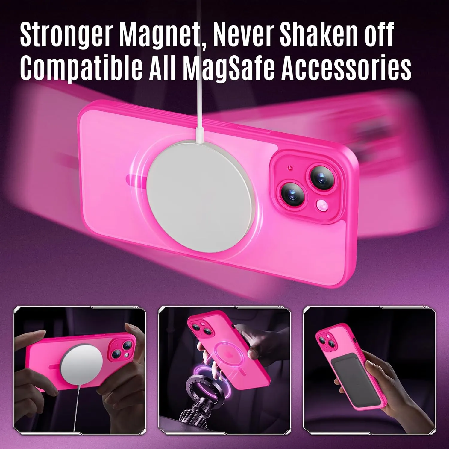 Designed for iPhone 14 Case, Compatible with MagSafe, with Privacy Screen Protectors X2, [Camera Protection] [15FT Military Drop Protection] Shockproof Phone Case, 6.1", Hot Pink