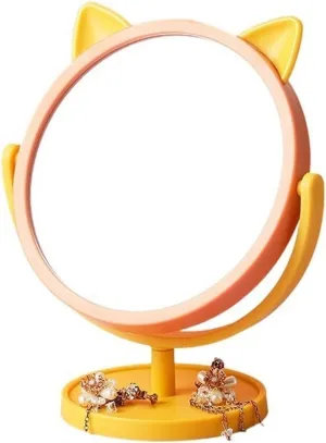 Desk Mirror Cosmetic Mirror Home Use Small Desktop Can Stand Folding Mirror Bedroom Cute Cartoon Shape Beauty Mirror Makeup Mirror(Yellow)