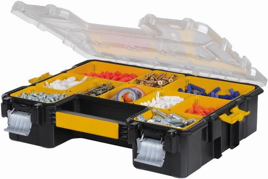 DEWALT Small Parts Organizer, Hardware Storage Box with Removable Dividers, 10-Compartment (DWST14825)