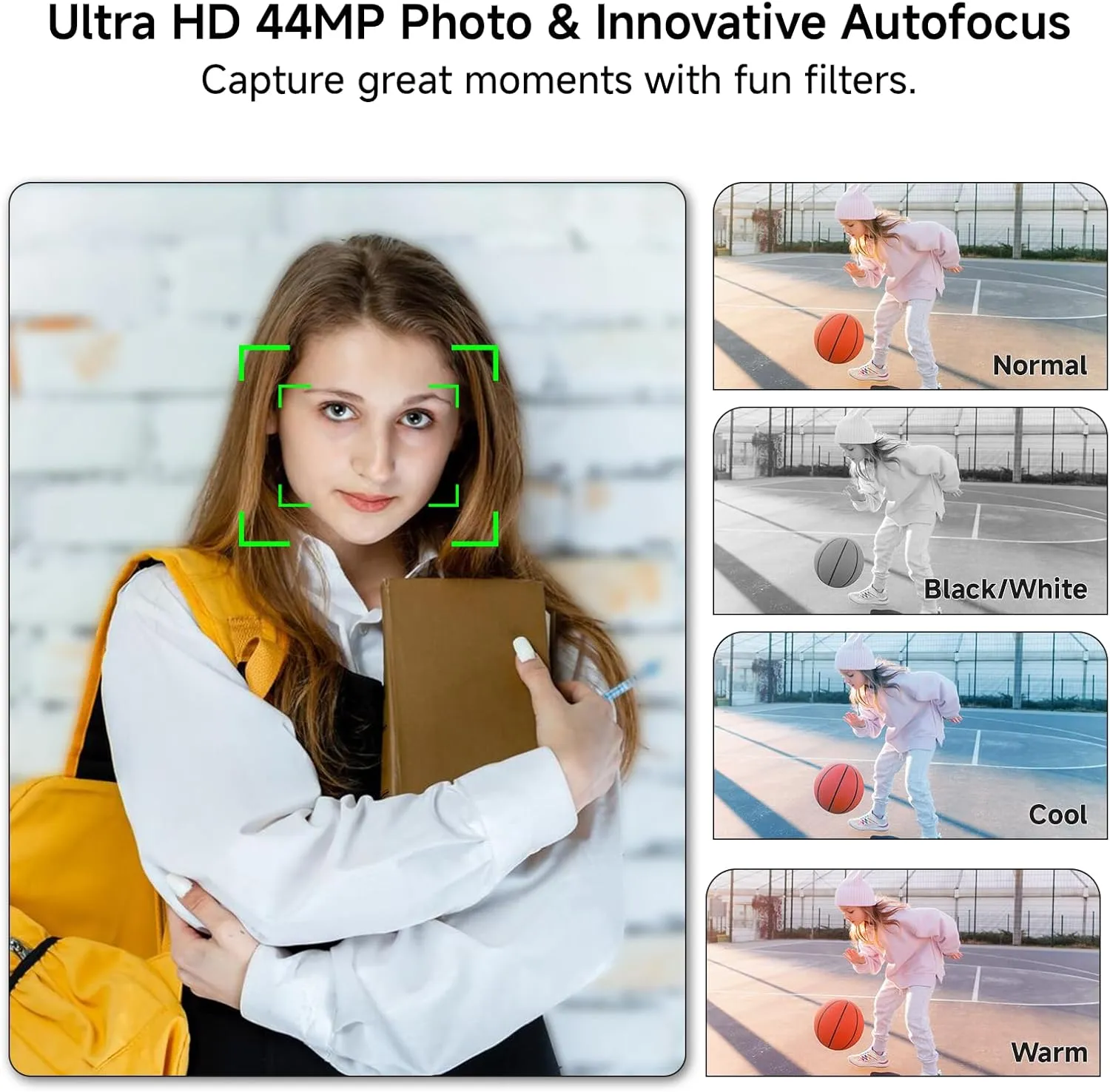 Digital Camera 2025 4K 44MP Digital Cameras for Teens, Silver Digital Point and Shoot Camera for Kids with 16X Zoom, 64GB SD Card, Compact Small Camera for Boys Girls Teens Kids Gift