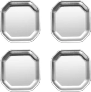 Dinner Plates，Pack of 4 Gold/Silver Stainless Steel Plates for Dinner and Camping Use Portable Dishes for Home and Outdoor Meals