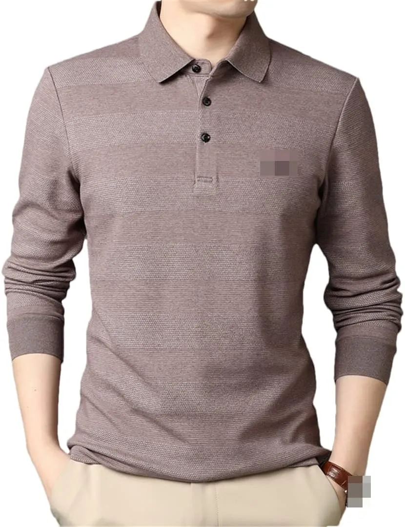 Disimlarl Men Striped Designer Embroidery Casual Turn Down Collar Long Sleeve Polo Shirts Men Tops