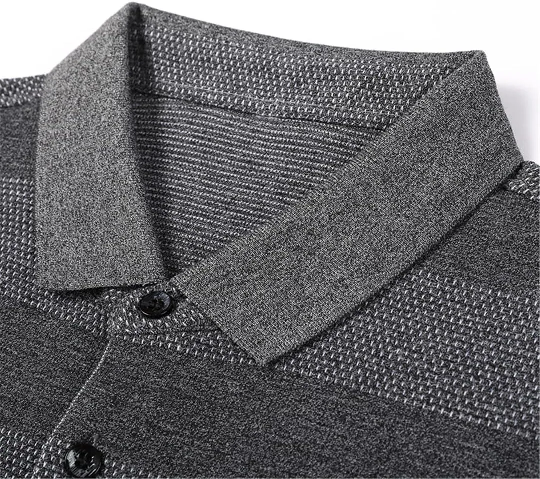 Disimlarl Men Striped Designer Embroidery Casual Turn Down Collar Long Sleeve Polo Shirts Men Tops