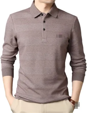 Disimlarl Men Striped Designer Embroidery Casual Turn Down Collar Long Sleeve Polo Shirts Men Tops