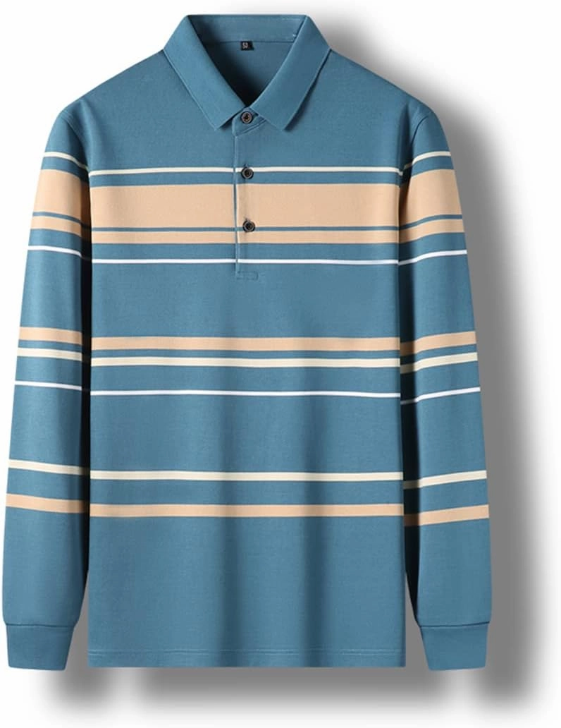 Disimlarl Mens Designer Striped Contrast Color Polo Shirt Korean Casual Regular Fit Long Sleeve Tops