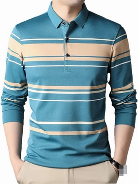 Disimlarl Mens Designer Striped Contrast Color Polo Shirt Korean Casual Regular Fit Long Sleeve Tops