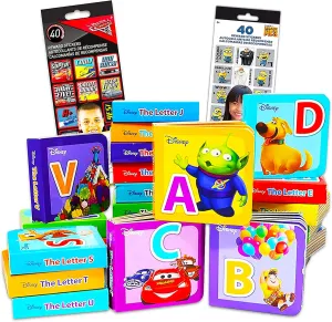 Disney Alphabet Story Book Collection Bundle Disney Board Book Set ~ 24 Pack Disney Pixar My First Library Mini Block Books with Reward Stickers (Disney Board Books for Toddlers)