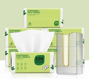Disposable Face Towels 600 Count, Biodegradable Ultra Soft & Thick Facial Towels for Sensitive Skin, Lint-Free Makeup Remover Dry Wipes, Multi-Purpose Cleansing Towelettes with Face Towel Holder