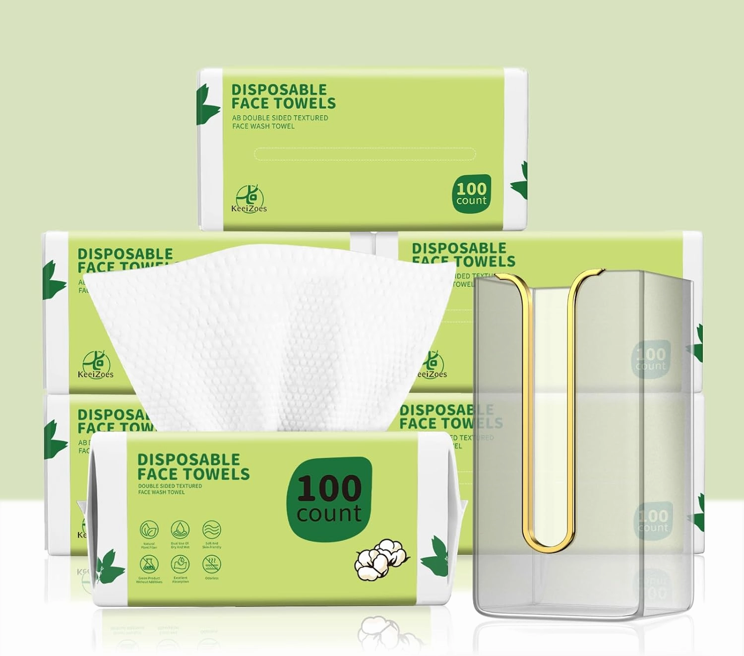 Disposable Face Towels 600 Count, Biodegradable Ultra Soft & Thick Facial Towels for Sensitive Skin, Lint-Free Makeup Remover Dry Wipes, Multi-Purpose Cleansing Towelettes with Face Towel Holder