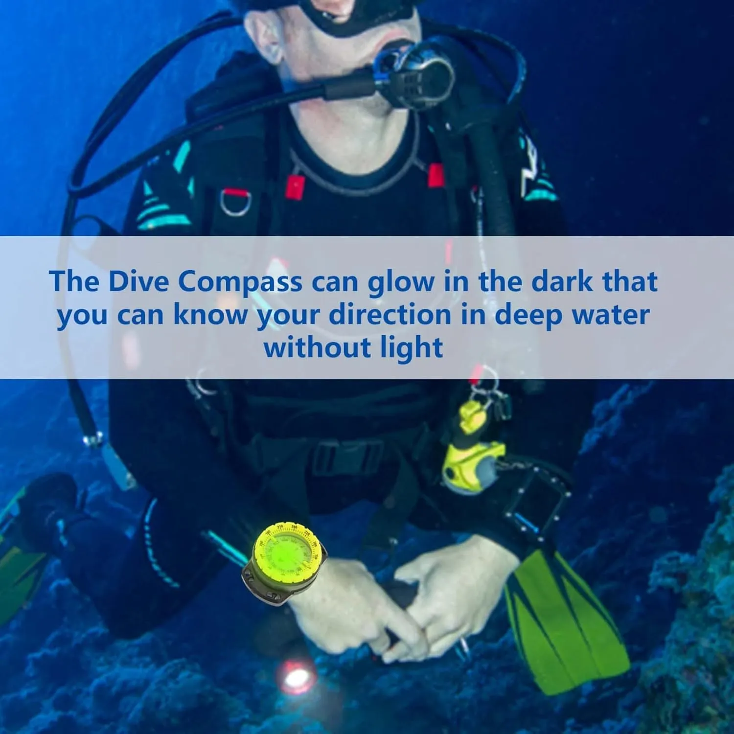 Dive Compass Surfing Luminous Underwater 50m Wrist Compass Night Vision Waterproof Navigation Compass with Bungee Gray Guide