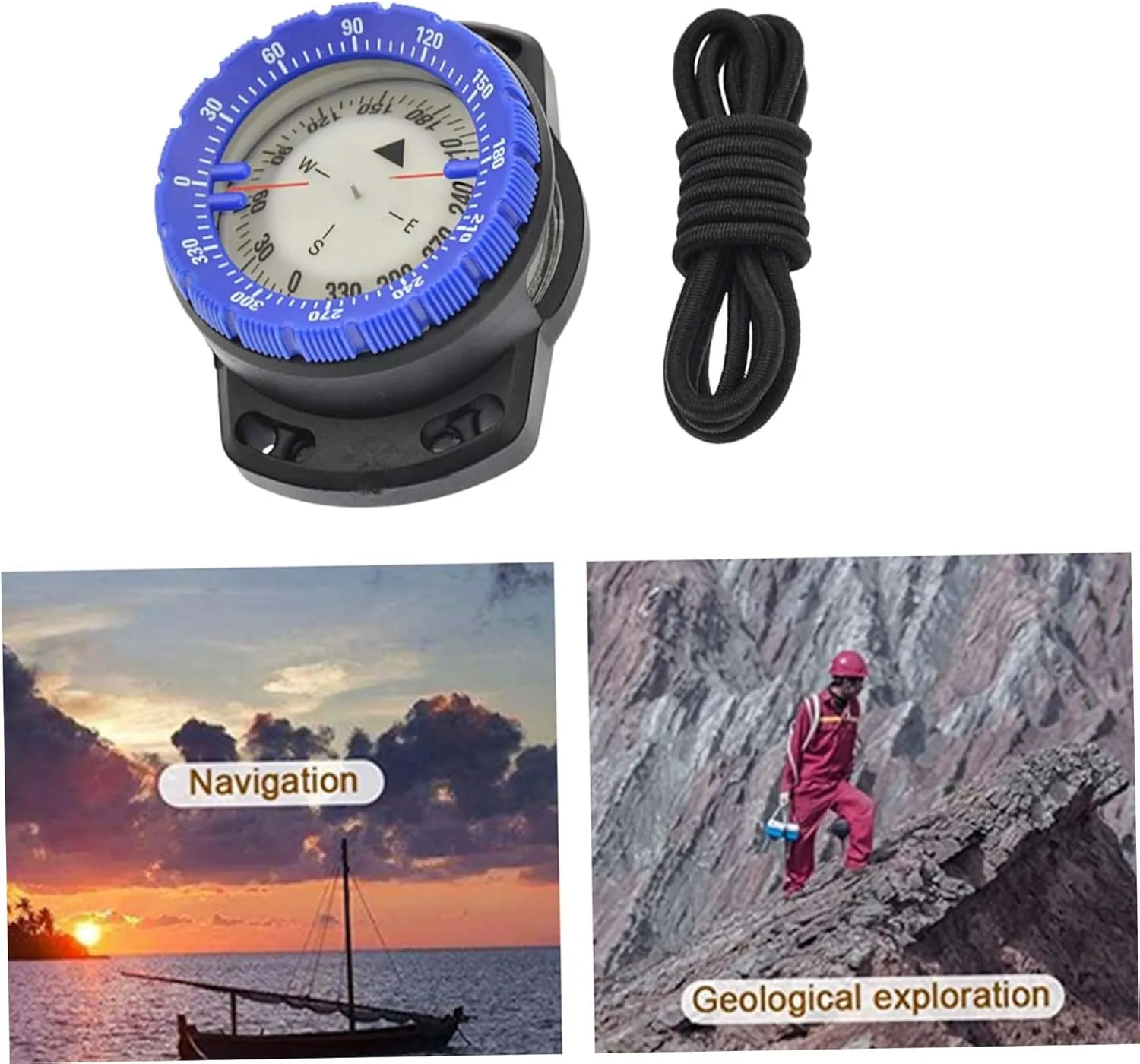Dive Compass Surfing Luminous Underwater 50m Wrist Compass Night Vision Waterproof Navigation Compass with Bungee Watch Band Compass Diving Compass Compass Wrist Compass