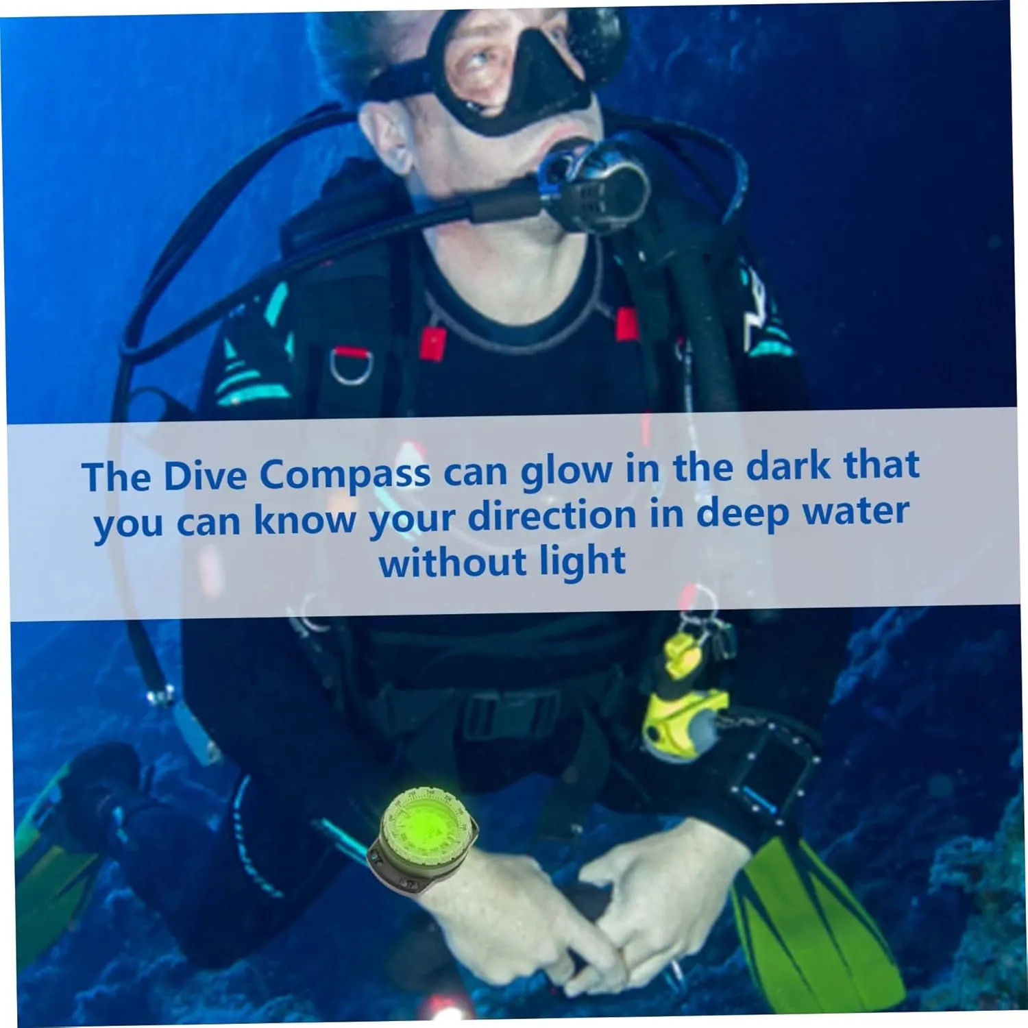Dive Compass Surfing Luminous Underwater 50m Wrist Compass Night Vision Waterproof Navigation Compass with Bungee Wrist Compass Watch Band Compass Diving Compass Compass