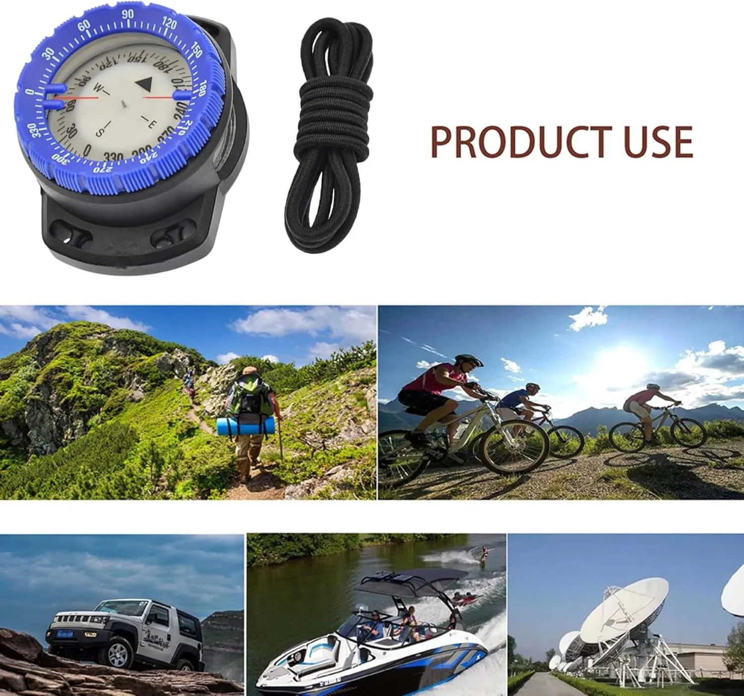Dive Compass,Dive Compass Surfing Luminous Underwater 50M Wrist Compass Night Vision Waterproof Navigation Compass with Bungee,Diving Compass