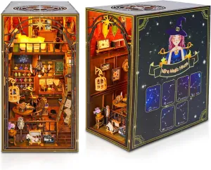 DIY Book Nook Kit - Magic Themed Miniature Dollhouse Booknook Kit w/LED Light - 3D Wood Puzzle Bookshelf Insert Decor w/User-Friendly Instructions - DIY Book Nook Kit for Adults & Teens