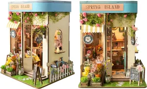 DIY Book Nook Kit - Miniature House Kit for Adults, Tiny House Dollhouse Bookshelf Decor 3D Wooden Puzzle Bookend Craft Model Kits for Adults to Build Gift- Spring Island(SQ-46)